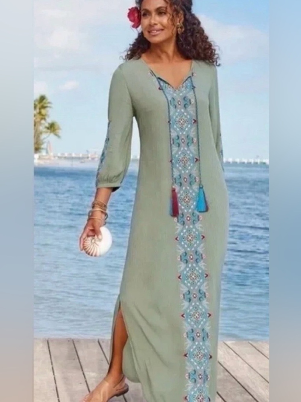 Soft surroundings Sicily gauze Embroidered Maxi dress NWT